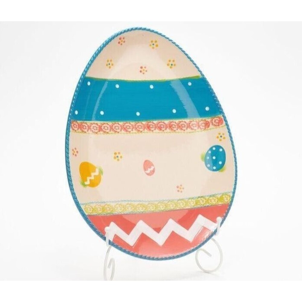 Temp-tations Old World 15" Egg Hunt/Spring Easter Ceramic Platter Serving Plate